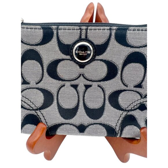 Coach Signature Black Grey Metallic Wristlet Clutch Purse Leather Bag Charm Y2K - Picture 2 of 5